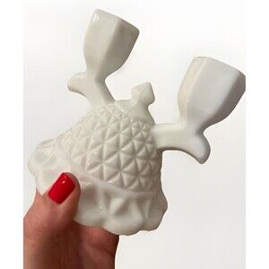 Vintage Imperial Satin White Milk Glass Double Candle Holder